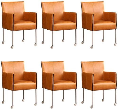 Set van 6 Cognac leren moderne kuipstoel - poot rond rvs met, Huis en Inrichting, Stoelen, Vijf, Zes of meer stoelen, Overige kleuren