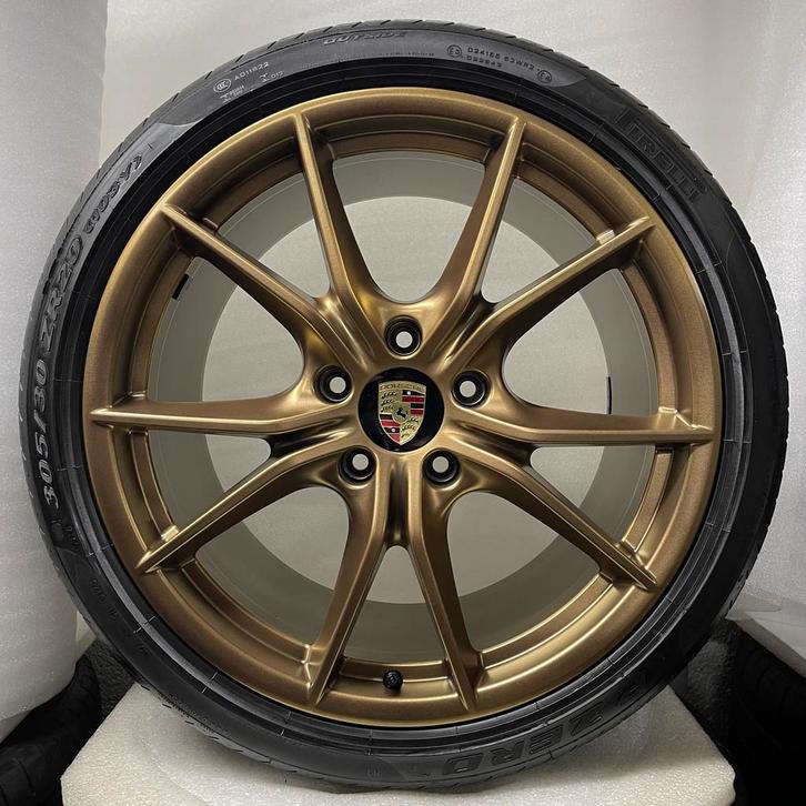 Porsche 9912/4 ORIGINELE 20inch Carrera S IV Goud met banden, Auto-onderdelen, Banden en Velgen, 20 inch, 305 mm, Personenwagen