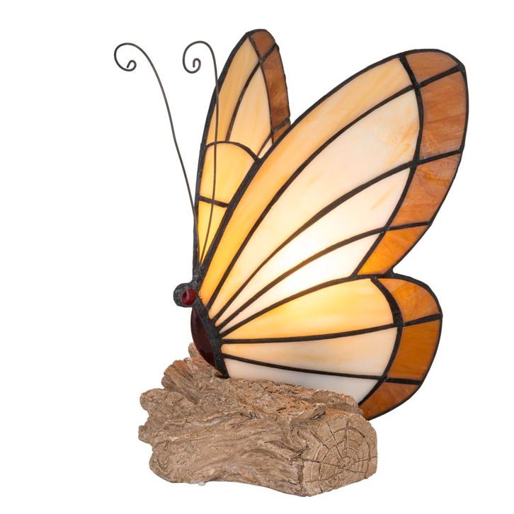 Tiffany vlinderlamp – Vlinder op Boomstronk - H 24 cm, Huis en Inrichting, Lampen | Overige, Nieuw, Verzenden
