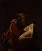 Naar Rembrandt van Rijn (1606-1669) - Oude lezende vrouw,