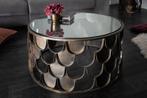 Ronde salontafel ABSTRACT 60cm antiek messing metaal glas, Huis en Inrichting, Tafels | Salontafels, Ophalen of Verzenden, Nieuw