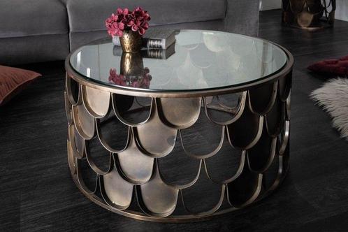 Ronde salontafel ABSTRACT 60cm antiek messing metaal glas, Huis en Inrichting, Tafels | Salontafels, Ophalen of Verzenden