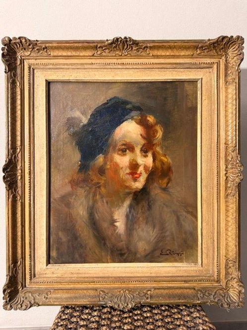 Emilio Rizzi (1881 - 1952) - Il cappello blu, Antiek en Kunst, Kunst | Schilderijen | Klassiek