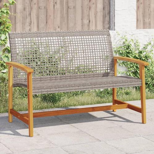 vidaXL Tuinbank 112 cm poly rattan en acaciahout grijs, Tuin en Terras, Tuinsets en Loungesets, Nieuw, Rotan, Verzenden