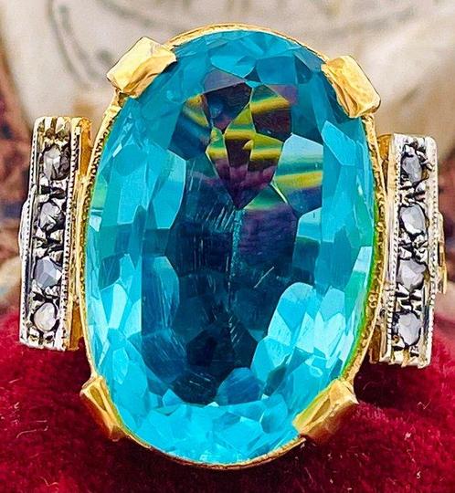 Zonder Minimumprijs - Ring - 9 kt. Geel goud, Zilver Topaas, Sieraden, Tassen en Uiterlijk, Ringen