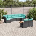 vidaXL 9-delige Loungeset met kussens poly rattan zwart, Verzenden, Nieuw, Rotan, Loungeset
