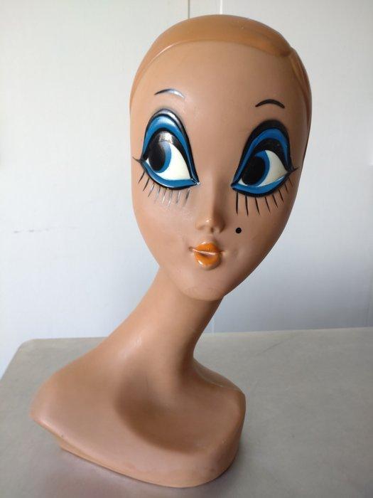 Mannequin - Tête à chapeau - Twiggy - Plastic, Antiek en Kunst, Antiek | Wandborden en Tegels