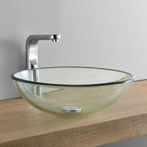 Wastafel wasbak waskom rond glas 42x42x13,8 cm transparant, Doe-het-zelf en Verbouw, Sanitair, Nieuw, Verzenden