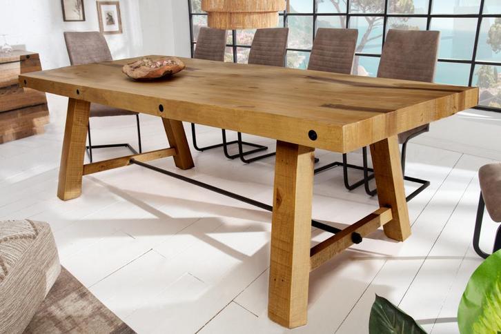 Massieve eettafel FINCA 240cm vintage bruin gerecycled, Huis en Inrichting, Tafels | Eettafels, Ophalen of Verzenden
