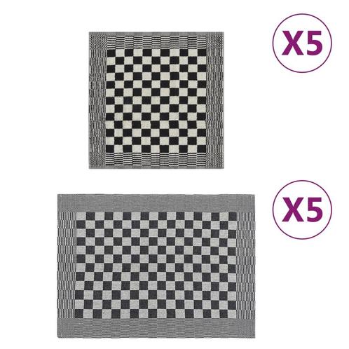 vidaXL 10-delige Keukendoekenset katoen zwart en wit, Huis en Inrichting, Badkamer | Badtextiel en Accessoires, Nieuw, Verzenden
