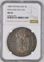 Bat.Republiek Holland 3 gulden 1800 MS63 NGC (pop 3/1), Verzenden, Losse munt, Zilver