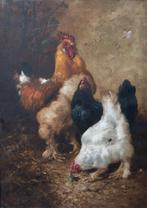 Henri Schouten (1857-1927), haan en 2 hennen in stal, Antiek en Kunst