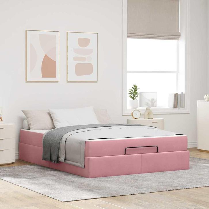 vidaXL Bedframe Roze 140 x 200 cm Fluweel, Huis en Inrichting, Slaapkamer | Bedden, Nieuw, Hout, Verzenden