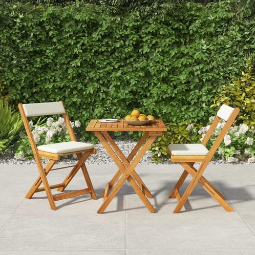 vidaXL 3-delige Bistroset inklapbaar met kussens massief, Tuin en Terras, Tuinsets en Loungesets, Nieuw, 3 zitplaatsen, Hout, Verzenden