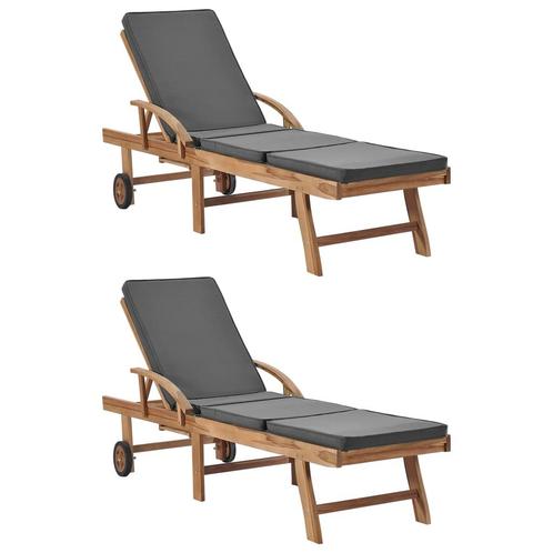vidaXL Ligbedden met kussens 2 st massief teakhout, Tuin en Terras, Ligbedden, Nieuw, Verzenden
