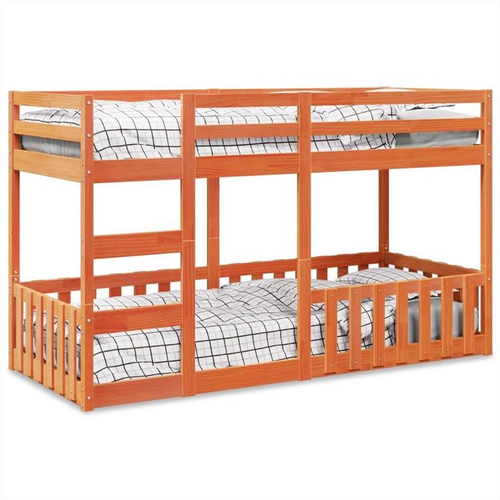 vidaXL Stapelbed massief grenenhout wasbruin 90x200 cm, Huis en Inrichting, Slaapkamer | Bedden, 90 cm, 200 cm, Bruin, Eenpersoons