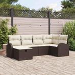 vidaXL Tuin Sofa Set met kussen met opslag 6 pcs Bruin Poly, Verzenden, Nieuw, Rotan