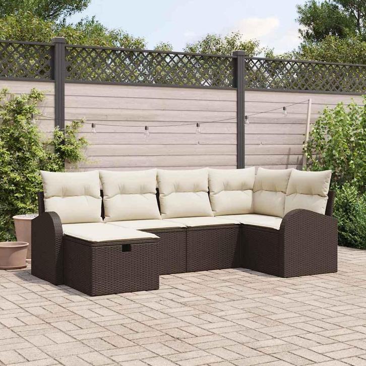 vidaXL Tuin Sofa Set met kussen met opslag 6 pcs Bruin Poly, Tuin en Terras, Tuinsets en Loungesets, Nieuw, Rotan, Verzenden