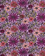 Katoen Jersey Bloemen Paars, Nieuw, Paars