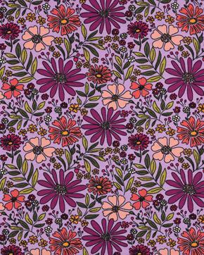 Katoen Jersey Bloemen Paars, Hobby en Vrije tijd, Stoffen en Lappen, Paars, Nieuw