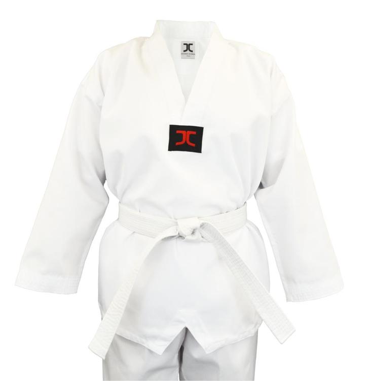 JCalicu Basic Uniform WT approved | Wit (Maat: 110), Sport en Fitness, Vechtsporten en Zelfverdediging, Vechtsportpak, Nieuw, Taekwondo
