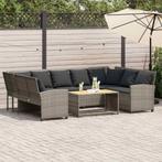 vidaXL Tuinbank met kussens poly rattan grijs, Verzenden, Nieuw, Meer dan 8 zitplaatsen