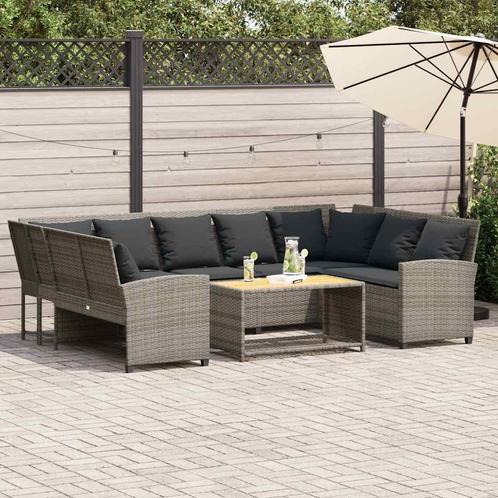 vidaXL Tuinbank met kussens poly rattan grijs, Tuin en Terras, Tuinsets en Loungesets, Nieuw, Meer dan 8 zitplaatsen, Verzenden