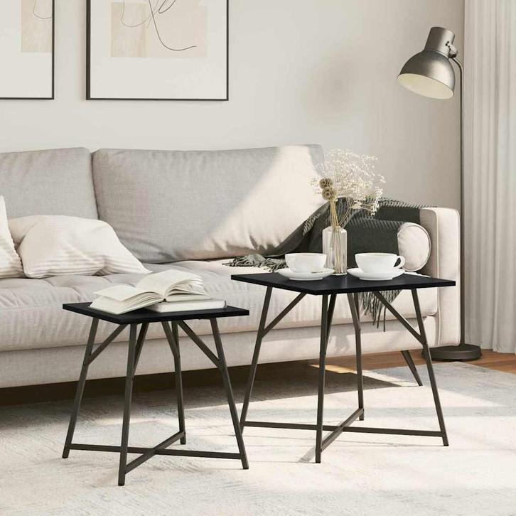 vidaXL Bijzettafelset 2 pcs Zwart eiken 50 x 50 x 50 cm, Huis en Inrichting, Tafels | Bijzettafels, Nieuw, Verzenden