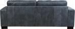 Blauwe leren moderne 3-zitsbank - poot hout zwart - Kenia Le, Ophalen of Verzenden, Rechte bank, Modern, 200 tot 250 cm