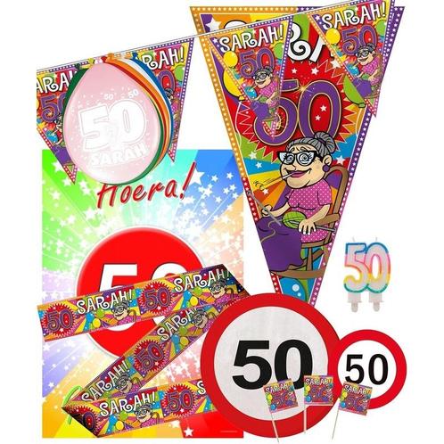 Vijftig/50 jaar Sarah feestartikelen pakket L versiering v.., Hobby en Vrije tijd, Feestartikelen, Verzenden