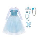 Frozen Elsa prinsessenjurk + accessoires maat 92/152 - blauw, Kinderen en Baby's, Carnavalskleding en Verkleedspullen, Ophalen of Verzenden