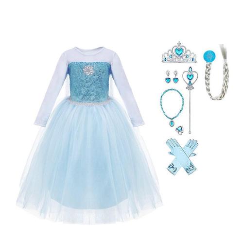 Frozen Elsa prinsessenjurk + accessoires maat 92/152 - blauw, Kinderen en Baby's, Carnavalskleding en Verkleedspullen, Meisje