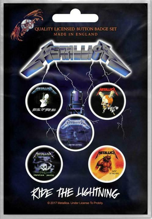 Metallica button Ride the Lightning officiële merchandise, Verzamelen, Muziek, Artiesten en Beroemdheden, Gebruiksvoorwerp, Nieuw