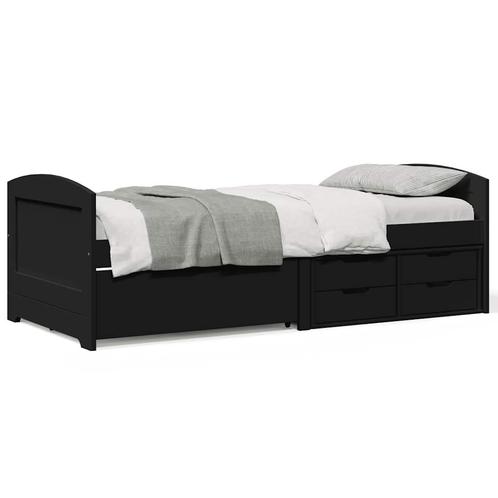 vidaXL Slaapbank met 5 lades zonder matras IRUN 90x200 cm, Huis en Inrichting, Slaapkamer | Bedden, 90 cm, 200 cm, Zwart, Eenpersoons