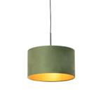 Hanglamp met velours kap groen met goud 35 cm - Combi, Nieuw, Overige materialen, Landelijk / Rustiek, 75 cm of meer