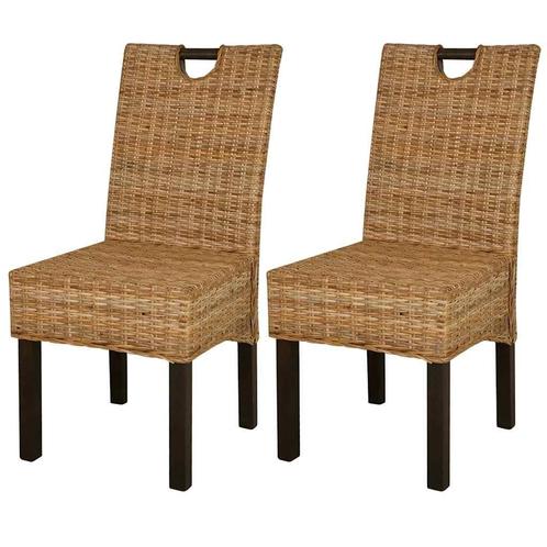 vidaXL Eetkamerstoel Kubu 2 stuks rattan mangohout, Huis en Inrichting, Stoelen, Bruin, Nieuw, Verzenden