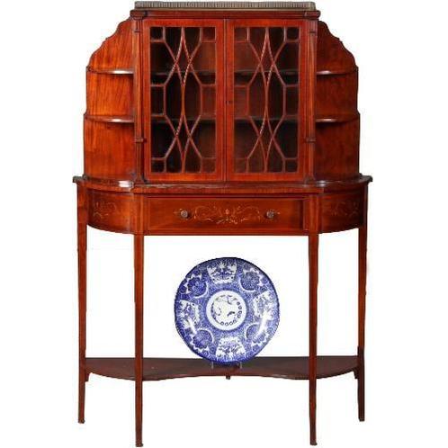 Maple & Co Salonkast  vitrinekast ca 1870 mahonie met inleg, Antiek en Kunst, Antiek | Meubels | Tafels, Ophalen of Verzenden