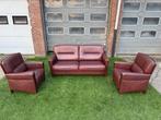Bankstel SENIOREN bruin leer 2,5+1+1 zit bank en fauteuils, Huis en Inrichting, Design, Zo goed als nieuw, Rechte bank, Leer