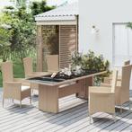 vidaXL Tuintafel met glazen blad poly rattan en gehard glas, Verzenden, Nieuw