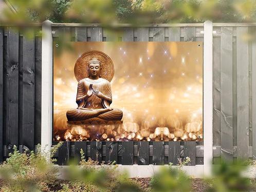 NR 1320: Tuinposter Boeddha goud 120x180cm, Tuin en Terras, Tuinwanddecoratie, Nieuw