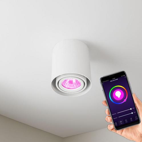 Smart LED opbouwspot rond 90x100mm Wit IP20 HUE compatible, Huis en Inrichting, Lampen | Spots, Metaal of Aluminium, Ophalen of Verzenden