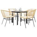 vidaXL 5-delige Tuinset met kussens poly rattan glas bruin, Tuin en Terras, 4 zitplaatsen, Nieuw, Tuinset, Verzenden