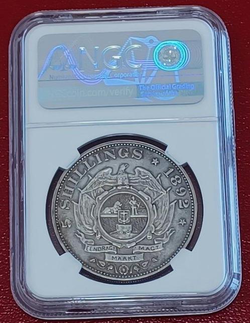 Zuid-Afrika. 5 Shillings 1892 ZAR Kruger Single Shaft NGC, Postzegels en Munten, Munten | Europa | Niet-Euromunten
