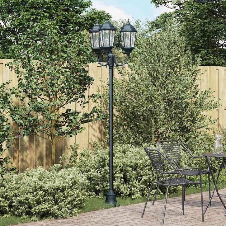 vidaXL Tuin Lantaarnpaal Donkergroen Aluminium en Glas, Tuin en Terras, Buitenverlichting, Nieuw, Verzenden