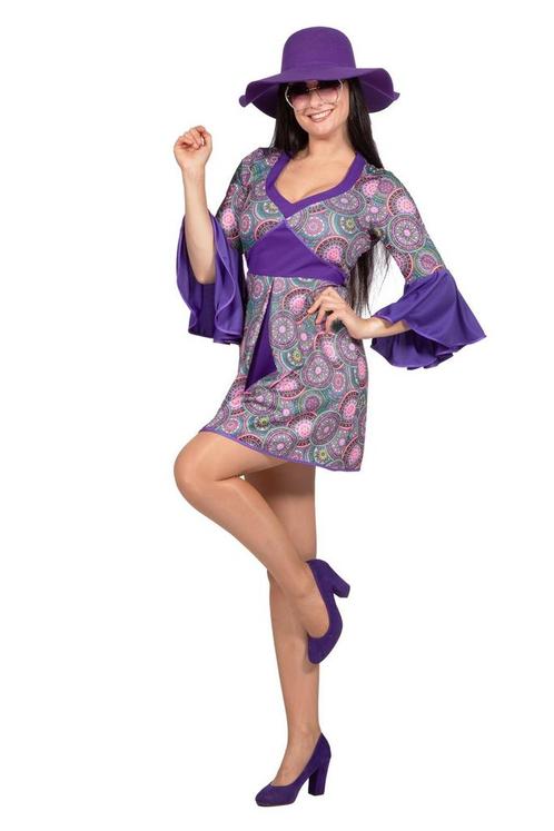 Flower Power Jurk Groovy Paars, Kleding | Dames, Carnavalskleding en Feestkleding, Nieuw, Ophalen of Verzenden