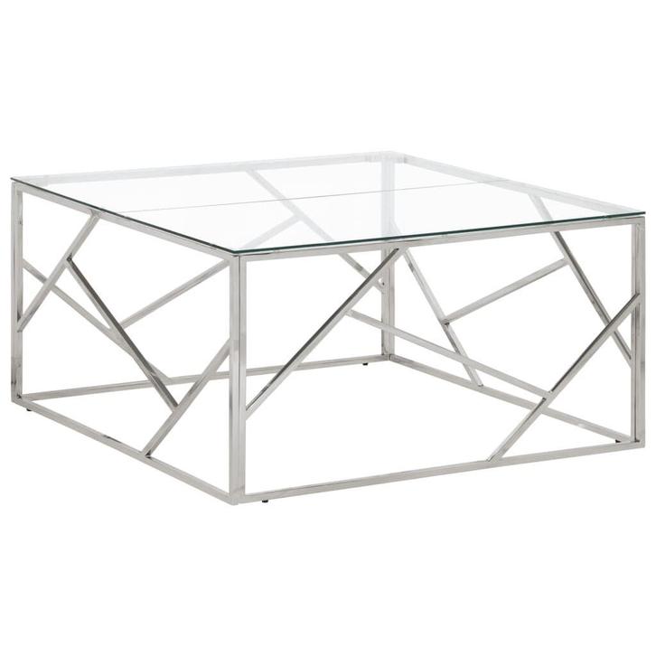 RVS Salontafel Gehard Glas | Gebruikt | 35% Korting, Huis en Inrichting, Tafels | Salontafels, 50 tot 100 cm, Vierkant, Nieuw