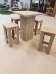 Barset binnen buiten steigerhout met krukken