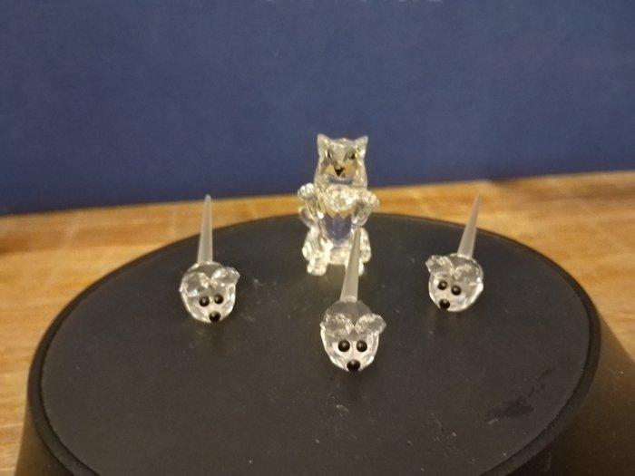 Swarovski - Beeldje - Katje en 3 baby muisjes - Kristal, Antiek en Kunst, Curiosa en Brocante