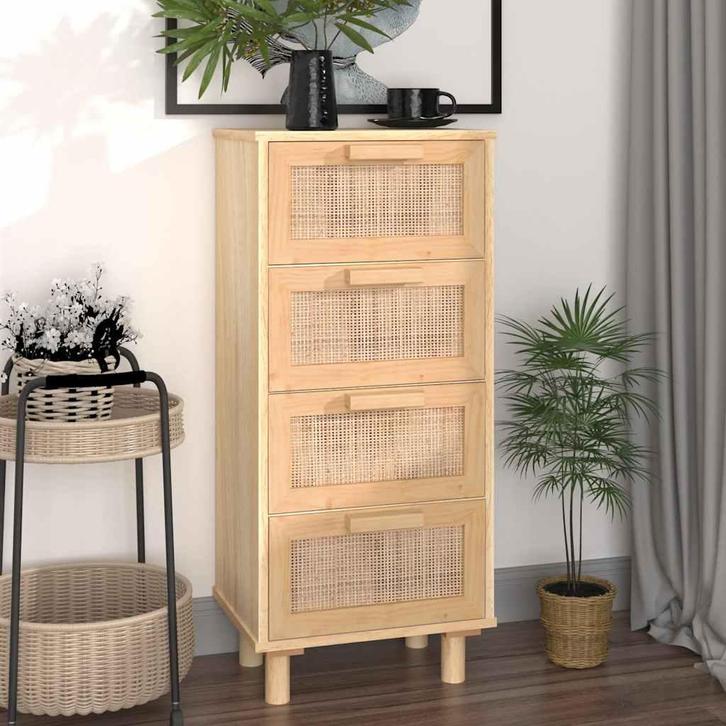 vidaXL Dressoir 40x30x90 cm massief grenenhout en rattan, Huis en Inrichting, Kasten | Dressoirs, 25 tot 50 cm, Nieuw, Minder dan 50 cm