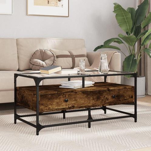 vidaXL Salontafel met glazen blad 98,5x50x45 cm gerookt, Huis en Inrichting, Tafels | Salontafels, 50 tot 100 cm, Nieuw, Overige houtsoorten